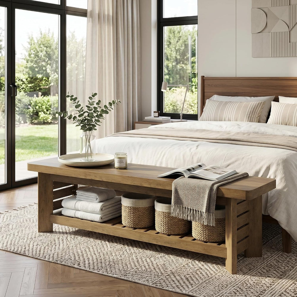 63" Entry Way Bench, Long Wood Entryway Benches for Dining Room Bedroom,...