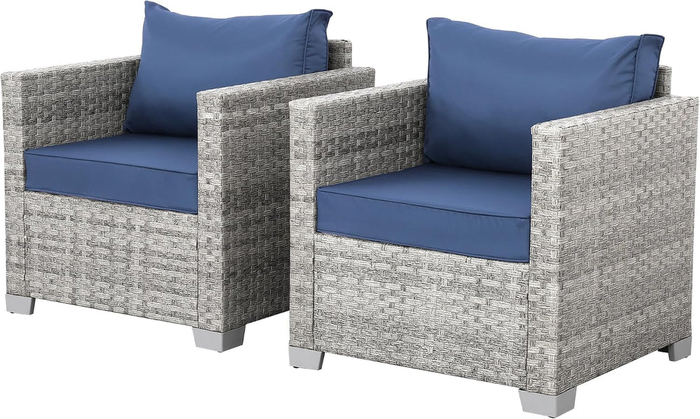 WAROOM Patio Chairs Set of 2 Wicker Outdoor Sofa, Porch Single Chair Grey Rat...