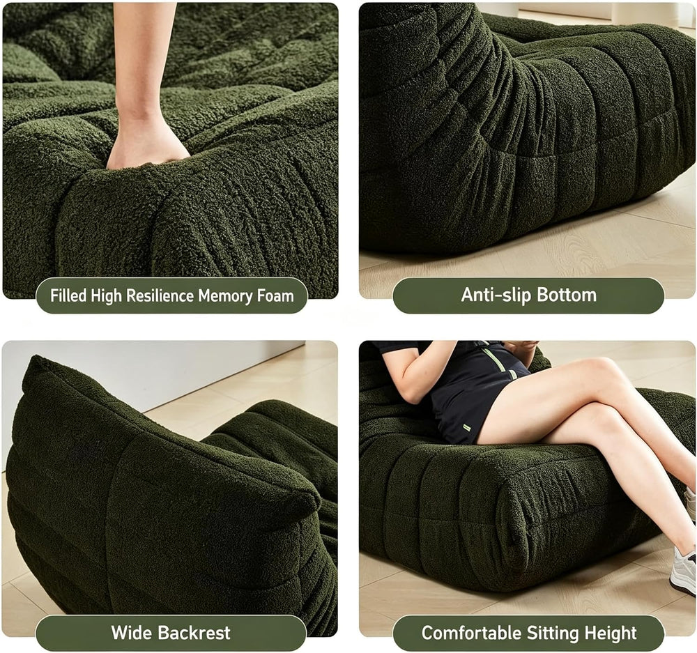 YVDNHP Bean Bag Chair for Adults, L-Shaped Memory Foam Togo Lounger Green