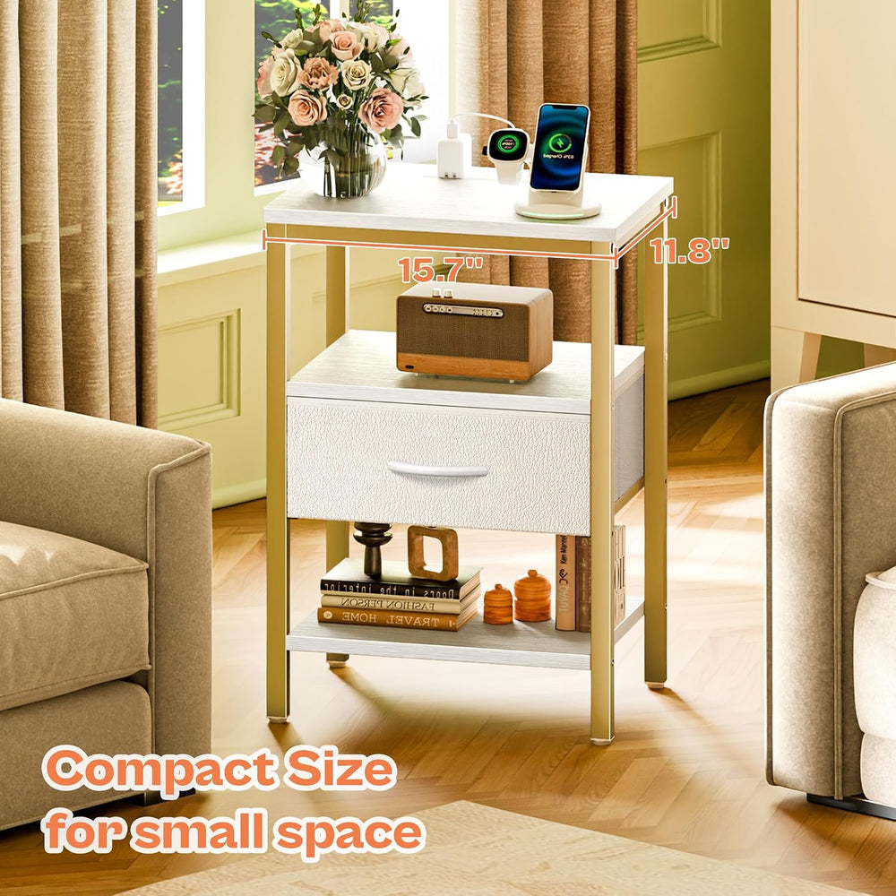 SUPERJARE Nightstand with Charging Station, Bed Side Table with Adjustable Fa...
