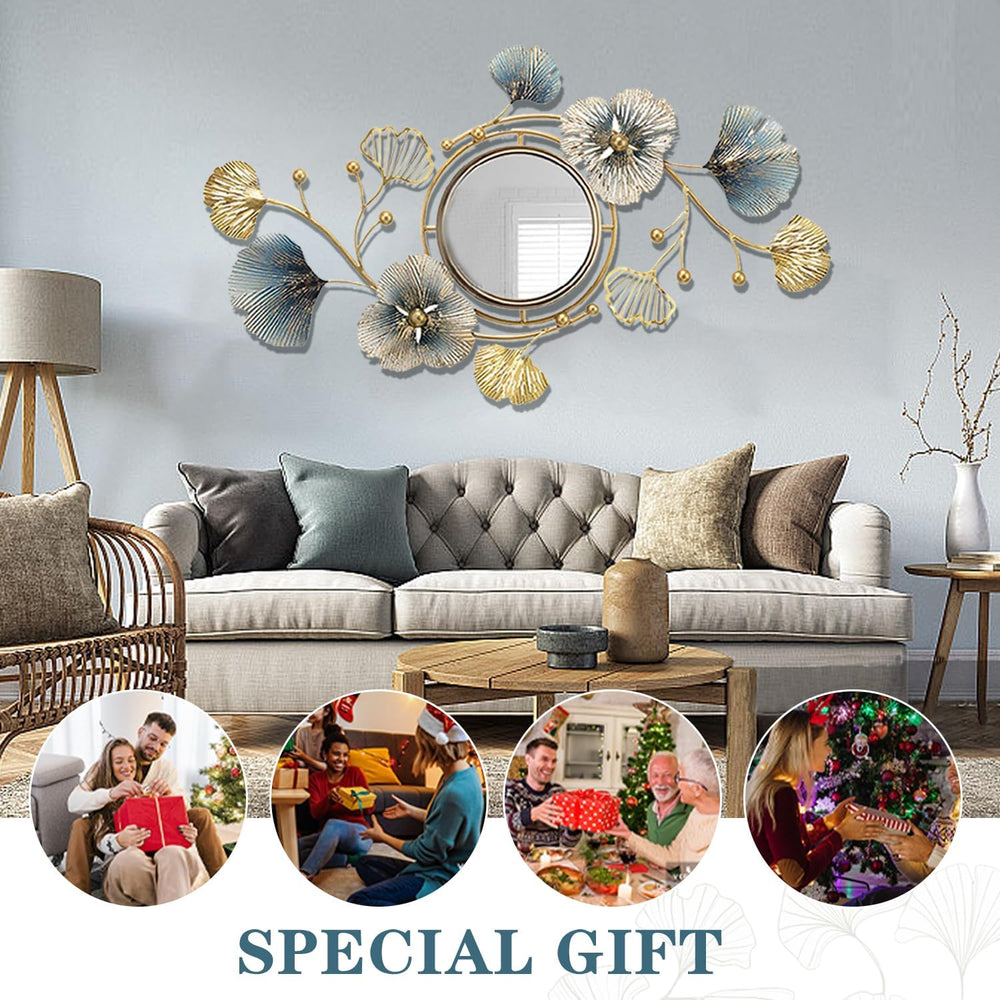 Metal Wall Mirrors Decor, 59" x33” Large Ginkgo Leaf Wall Art