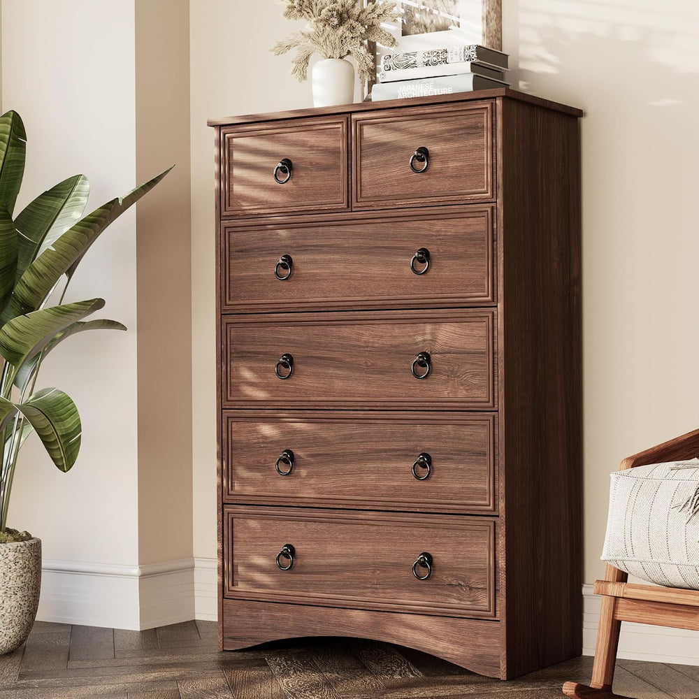 Dresser for Bedroom Tall, Mid Century Modern 6 Drawer Dresser, Cherry Wood Ch...