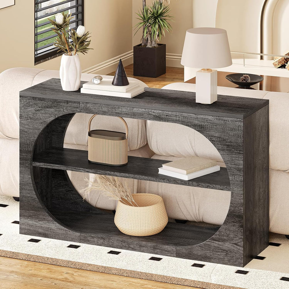 Console Table, 55-Inch Entryway Tables 3-Tier Wood Narrow Sofa Tables for Liv...