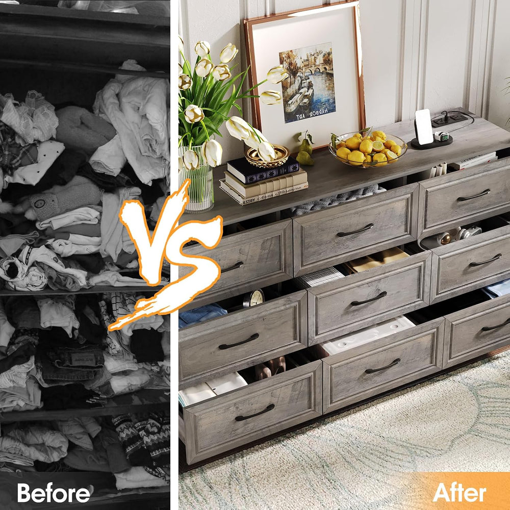 Fameill Dresser for Bedroom, 9 Drawer Wide Dresser Organizer with Charging St...