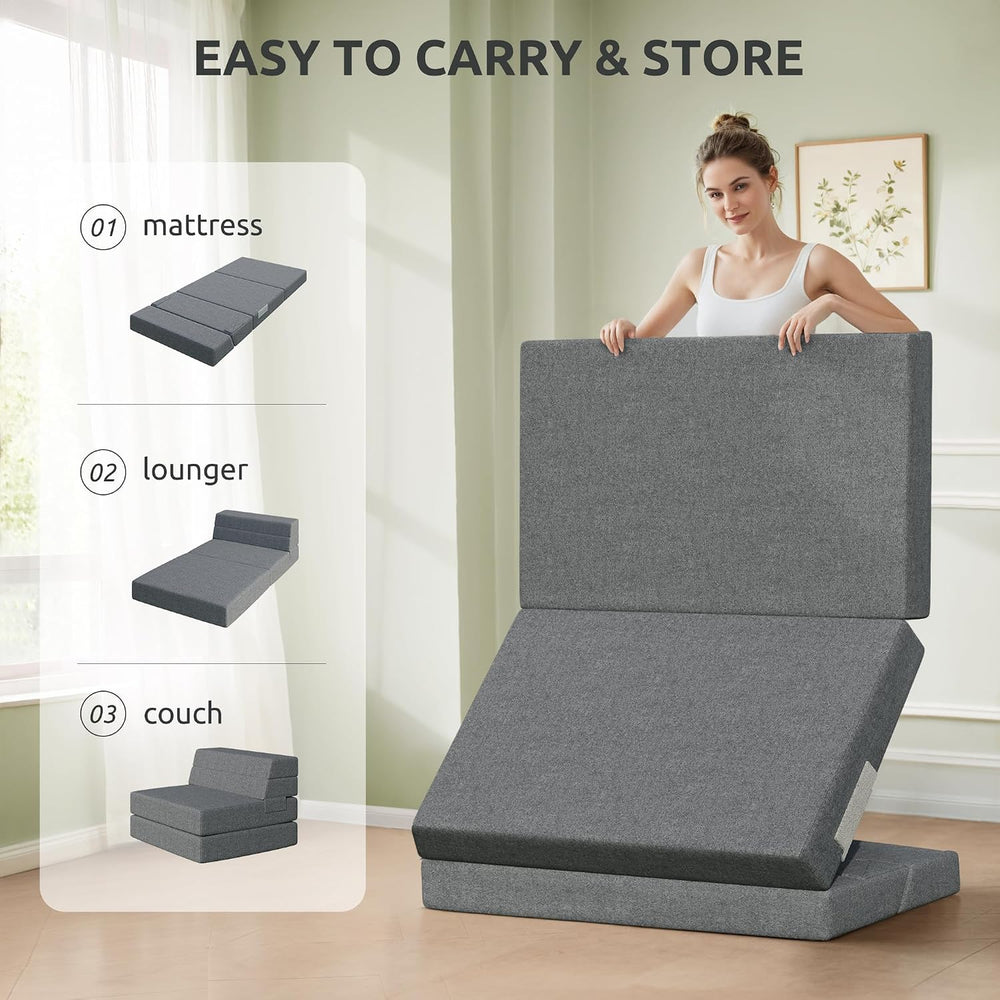 Youzi Folding Sofa Bed Queen, 6 Inches Foam Floor Sofa and Folding Mattress w...
