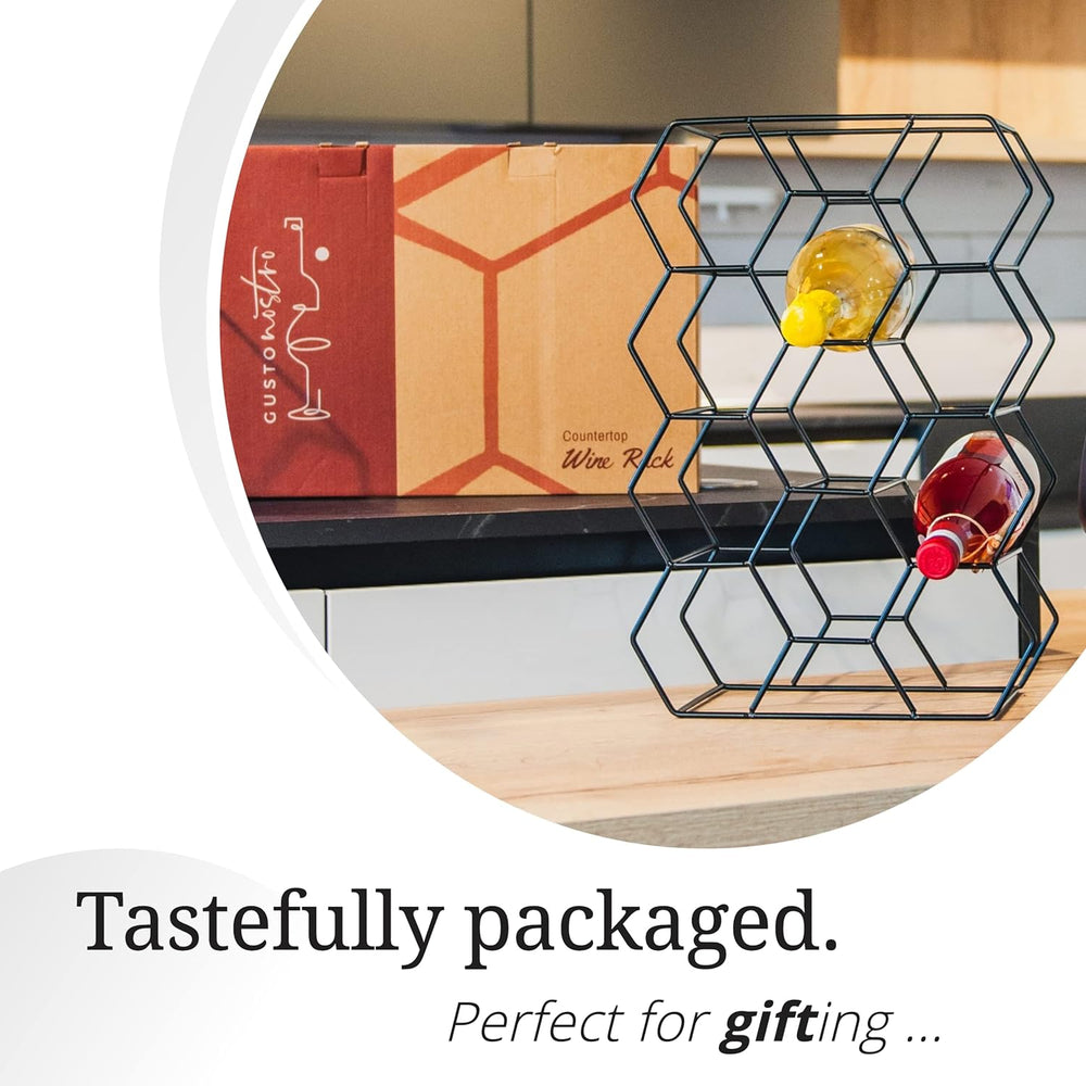 Gusto Nostro Countertop Wine Rack - 14 Bottle Freestanding Modern Black Metal...