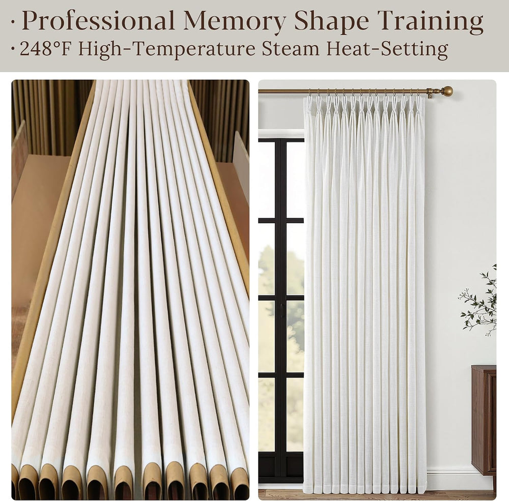 Triple Pinch Pleated Curtains for Living Room 90 Inch Linen Curtains 2 Panels...