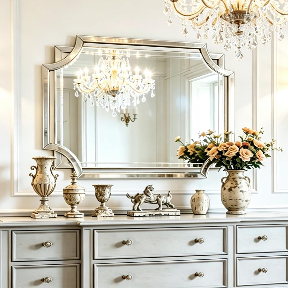 Chende 32" x 47" Large Living Room Wall Mirror with Scalloped Bevel...