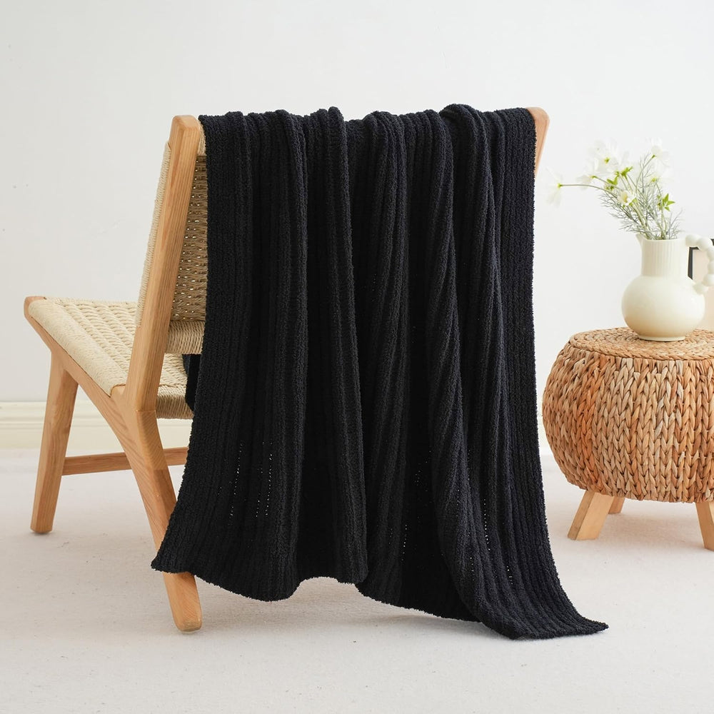 Battilo Black Throw Blanket for Couch, Soft Chenille Throw Blanket, 50"x...