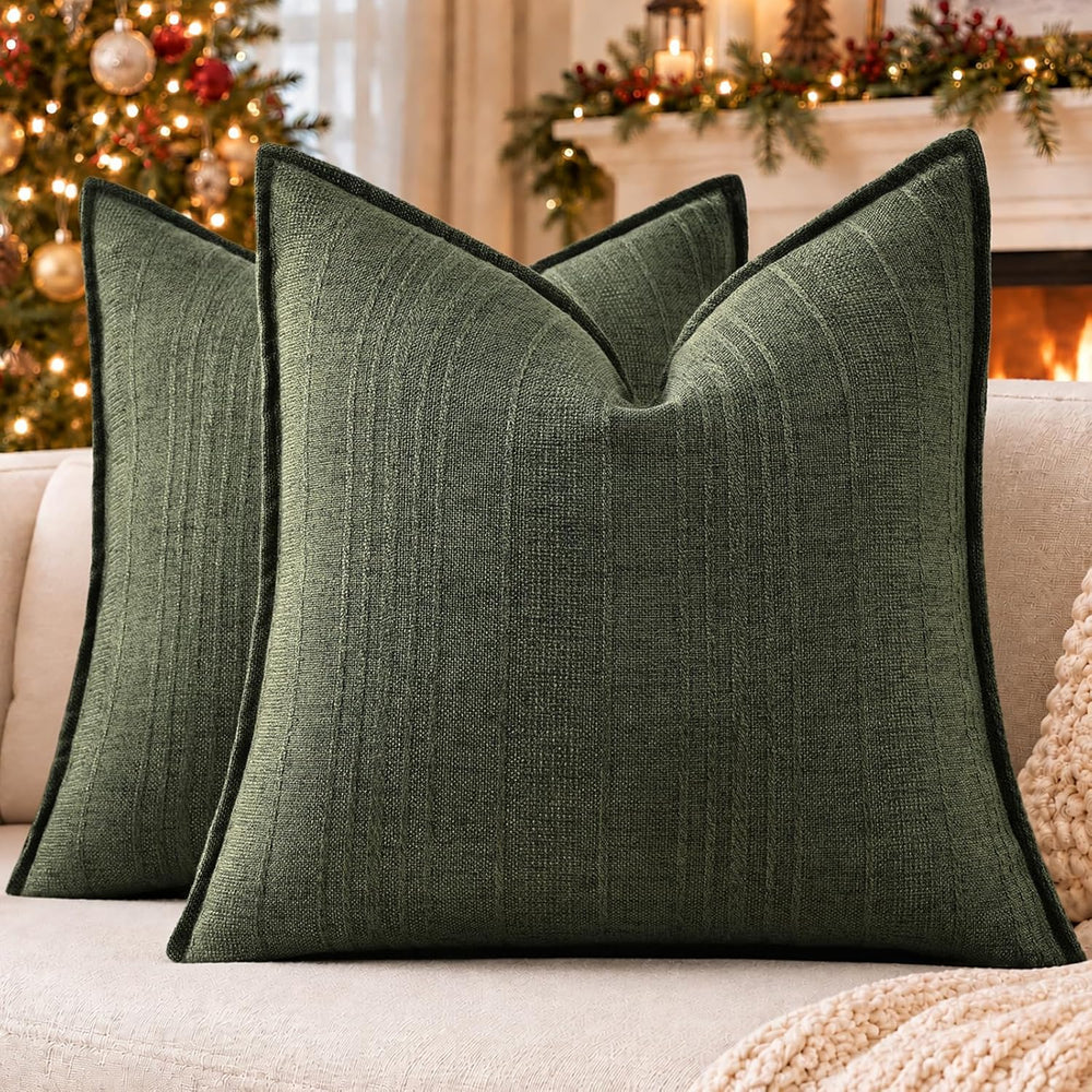 decorUhome Christmas Olive Green Linen Throw Pillow Covers 20x20 Set of 2