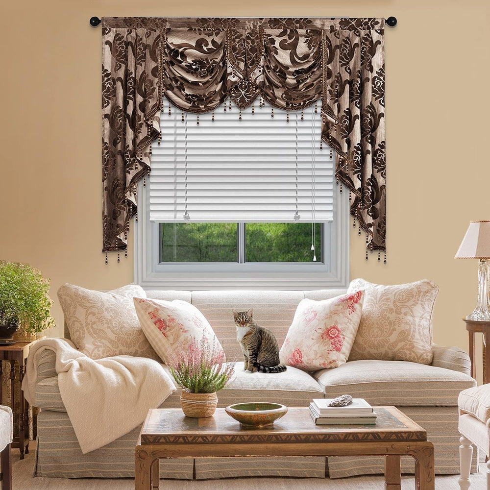 Window Valances for Living Room, Jacquard Damask Luxury Valance Curtains for ...