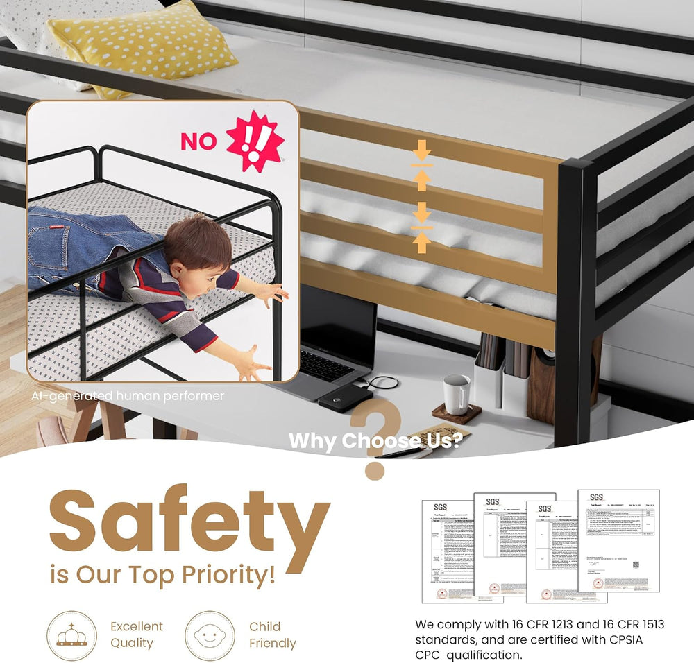SHA CERLIN Loft Bed Twin Size with Ladder and Guardrail,Black