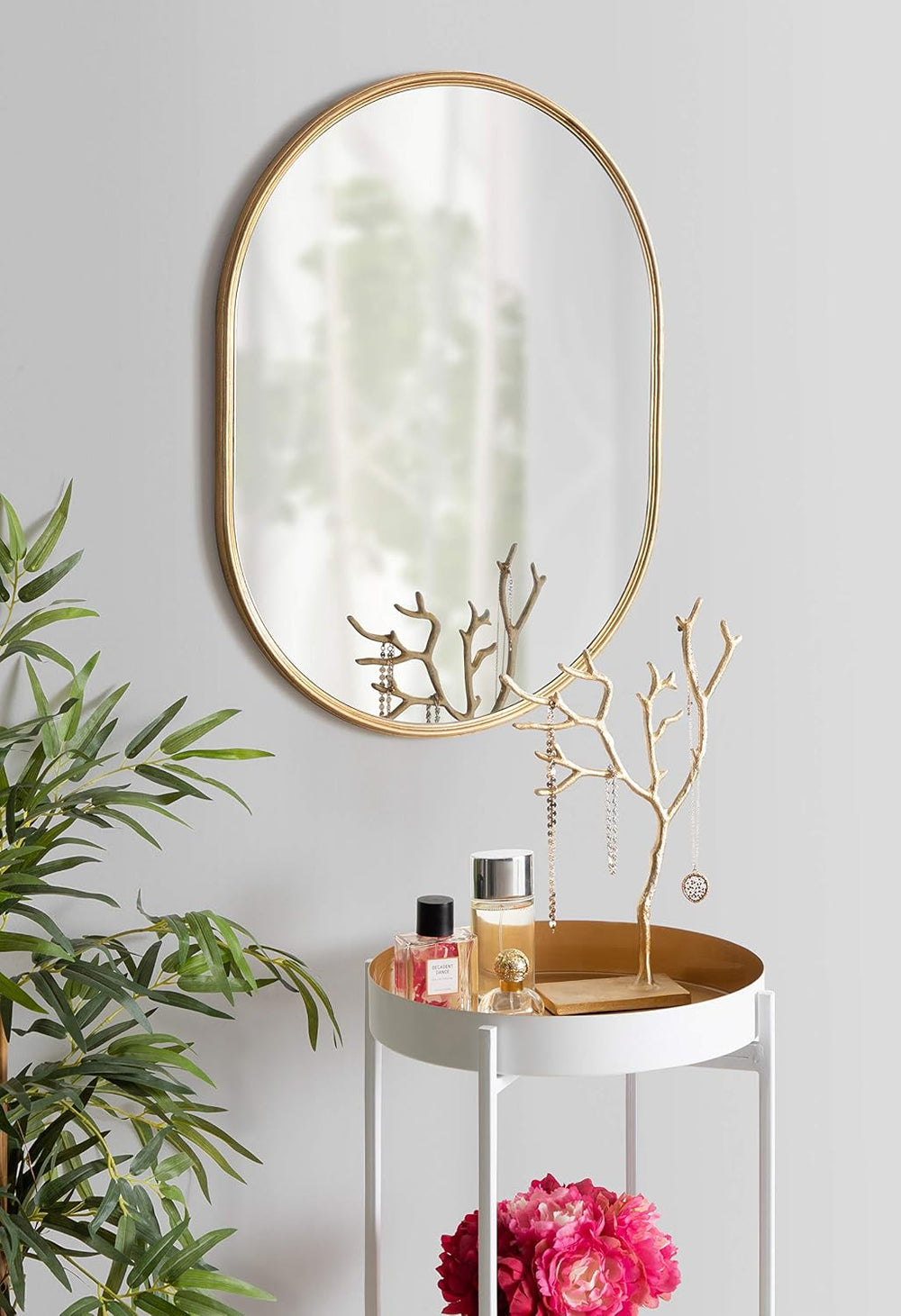 Kate and Laurel Caskill Mid-Century Oval Mirror, 18" x 24", Gold, C...