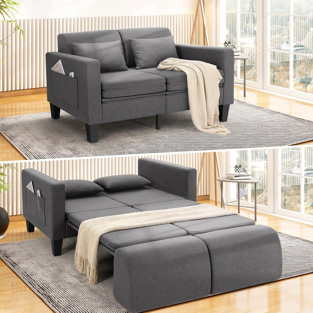 6-in-1 Convertible Sofa Bed, 58" Loveseat Sleeper Sofas, Gray