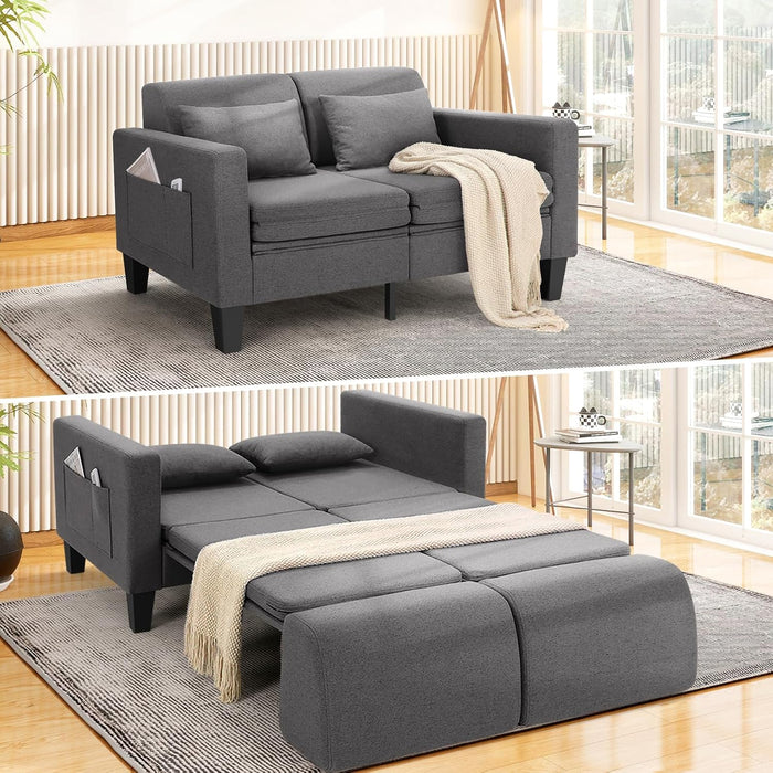 6-in-1 Convertible Sofa Bed, 58" Loveseat Sleeper Sofas, Gray