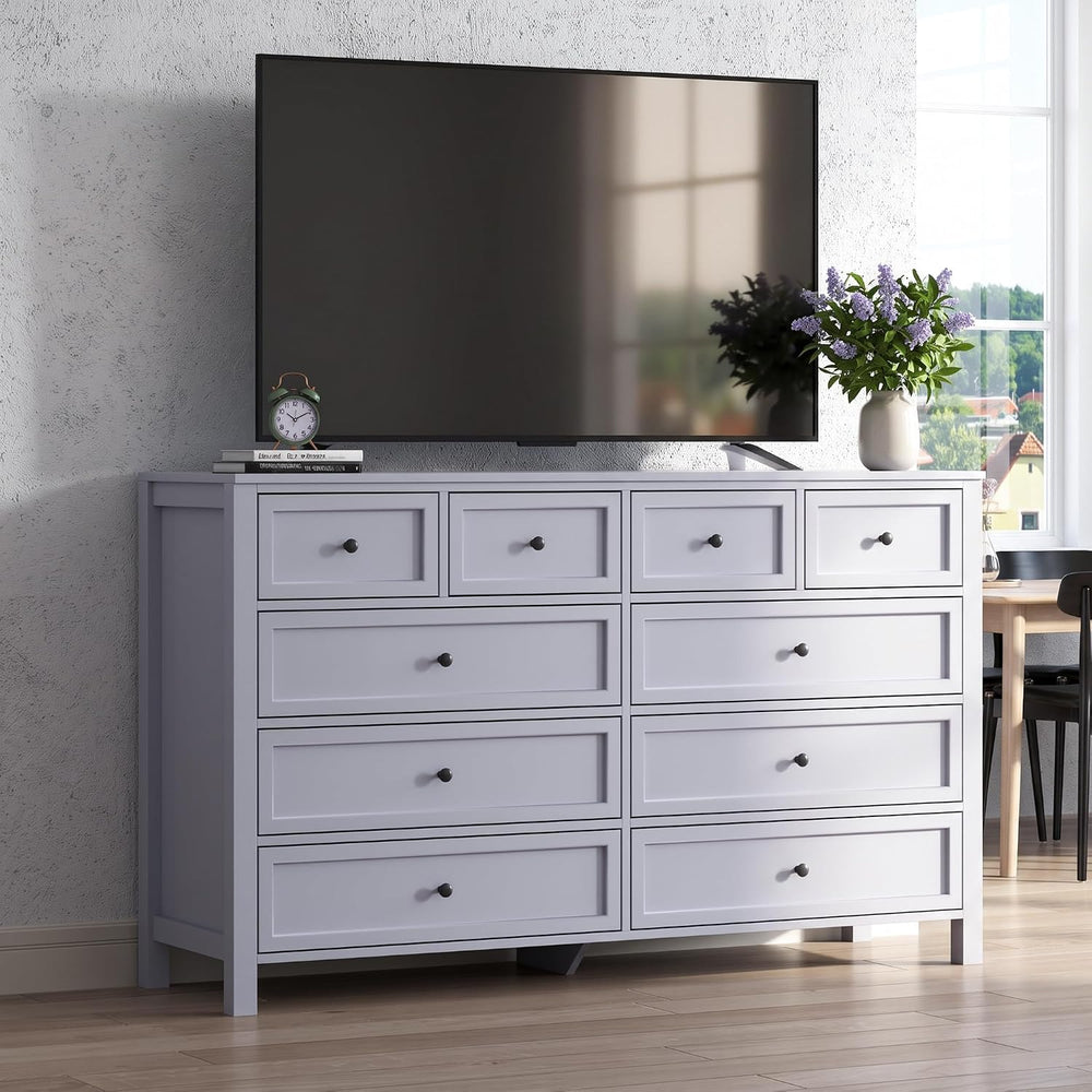 Grey Dresser with 10 Drawers, Farmhouse Chest of Drawers for Bedroom