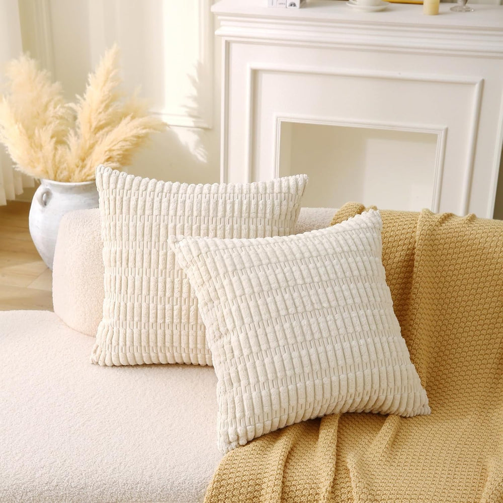 2 Pack Corduroy Decorative Throw Pillow with Inserts, 18x18 Inch Soft Boho Th...