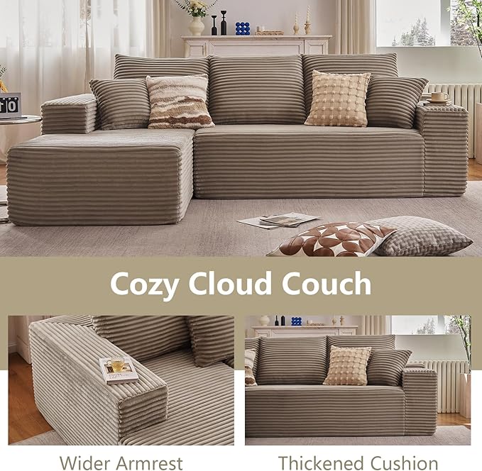 107" Cloud Sectional Couch with L-Shape Chaise, Modern Modular Comfy Sof...