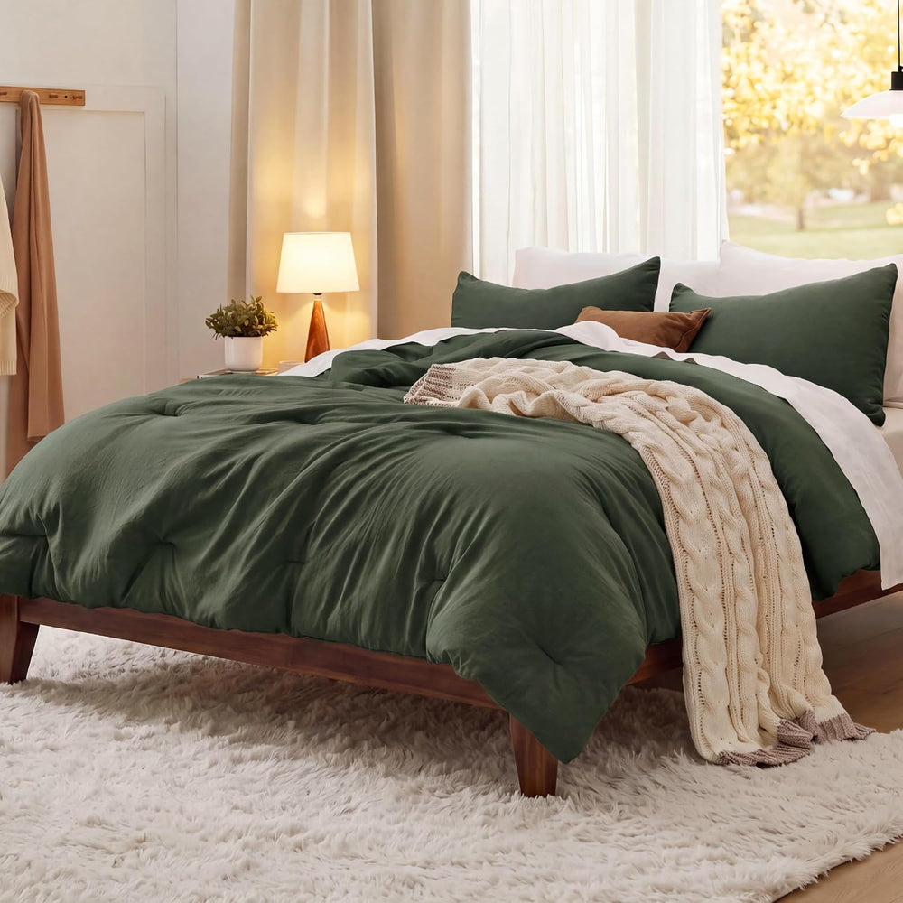 Bedsure King Size Comforter Set, Prewashed Bedding Dark Green
