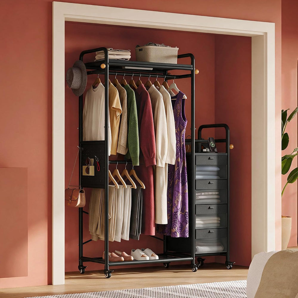 WLIVE Black Dresser with Hanging Rack, 4 Drawer Dresser for Bedroom, Closet