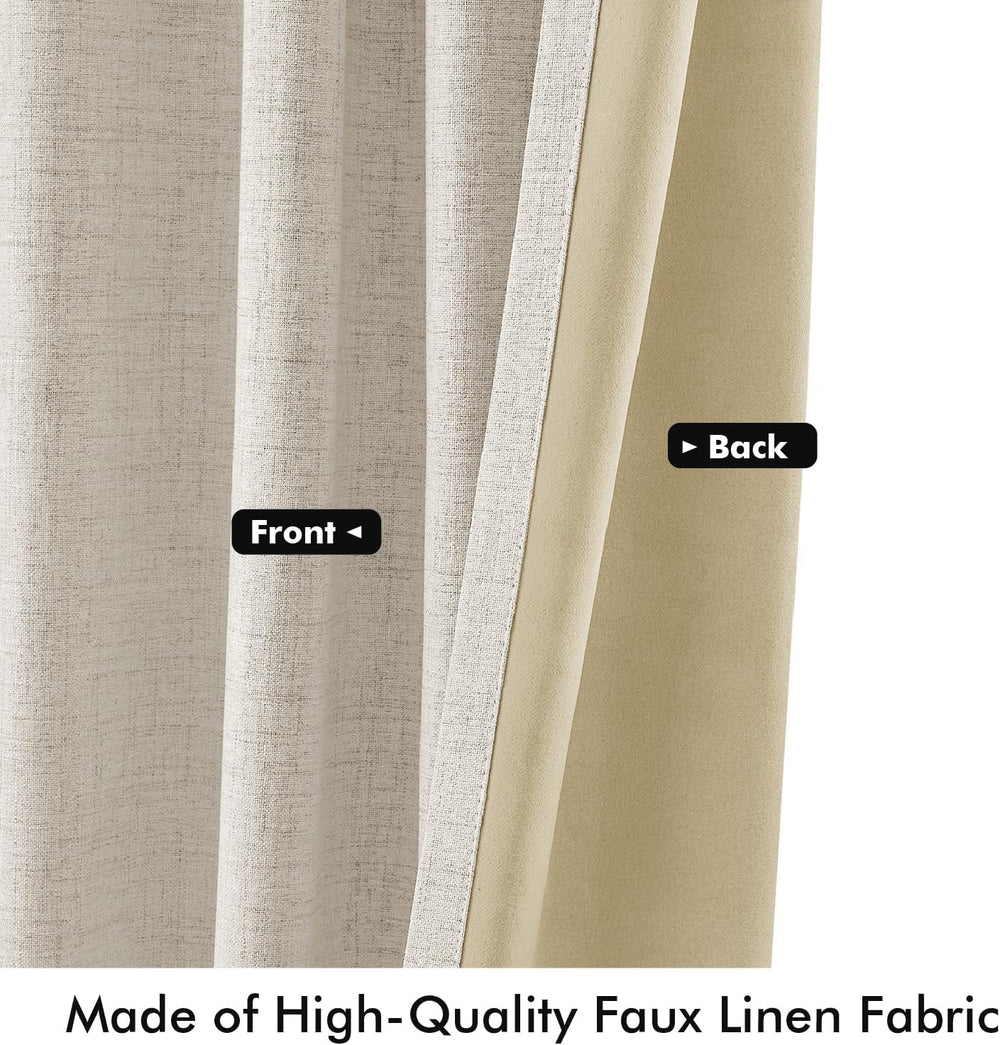 MIULEE 100% Blackout Linen Curtains for Bedroom 42 x 84 Inch Birch 2 Panels