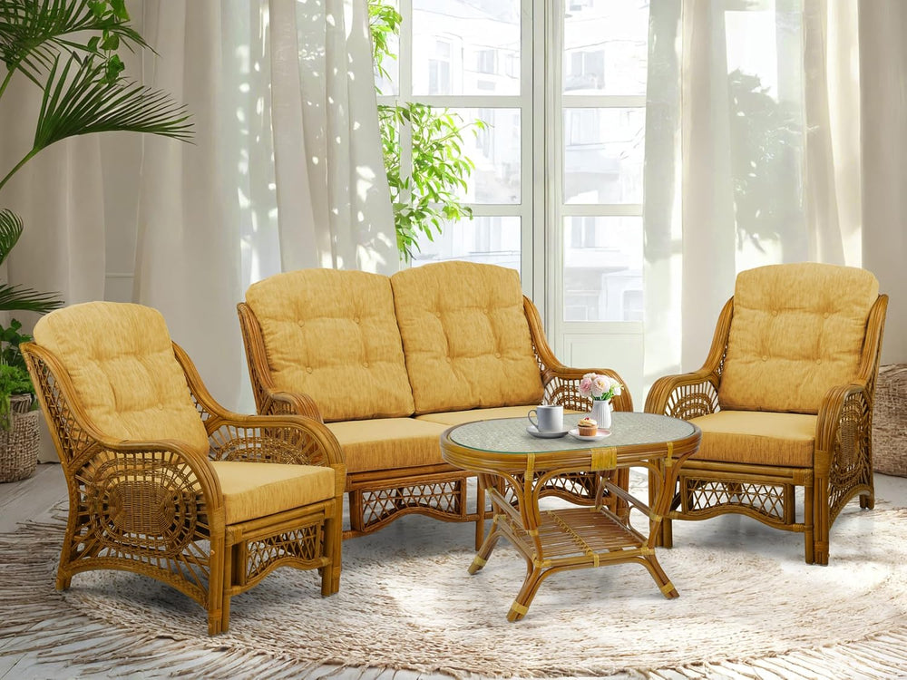 Malibu Lounge Loveseat Sofa Natural Rattan Wicker Handmade Design with Light ...