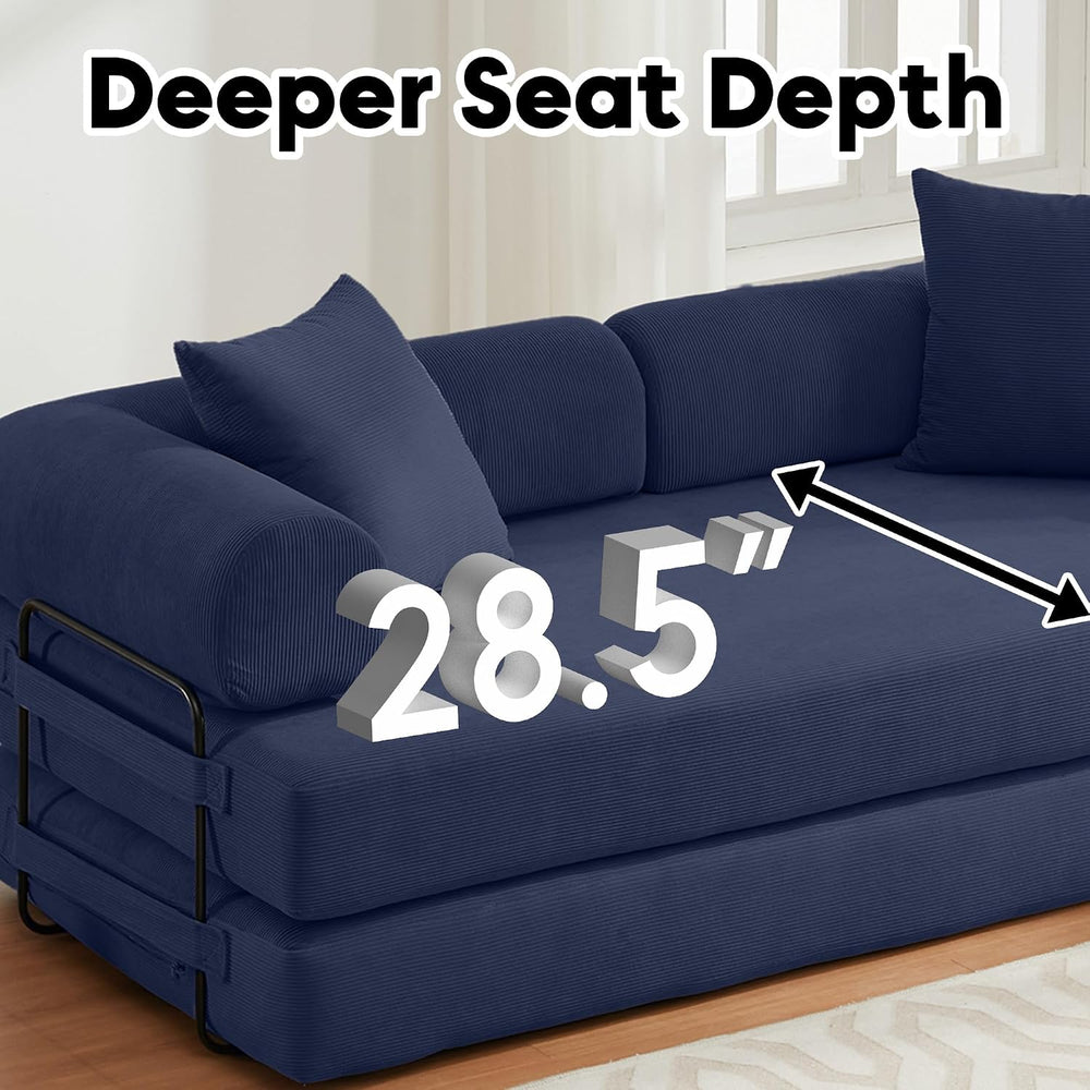 78" Convertible Futon Sofa Bed, Boneless Couches for Living Room, Blue