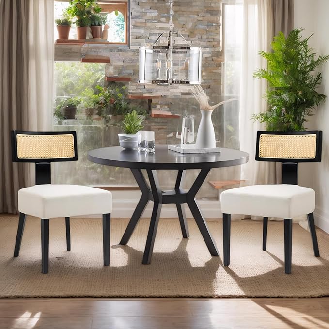 Dining Chairs Set of 2,Mid-Century Modern Dining Chairs-Upholstered Rattan Se...