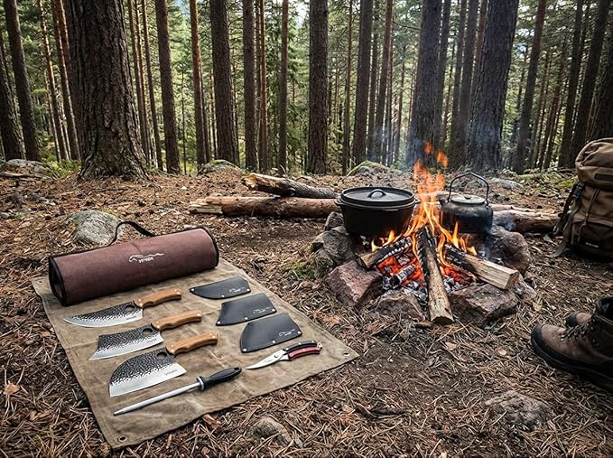 9 PCS Butcher Viking Camping Knife Set, 6.5" Viking Knife, 3 Knife Sheath