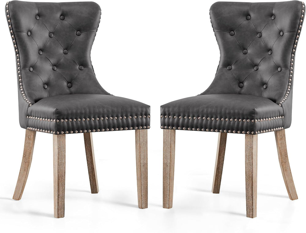 SyMax Faux Leather Dining Chairs Set of 2, Tufted Wingback Upholstered Dining...