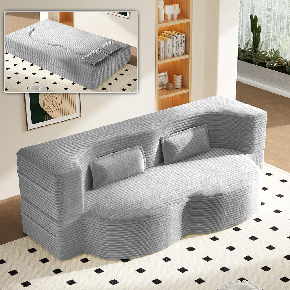 78" Folding Sofa Bed, Twin Size Futon Boneless Couch, Light Grey Corduroy