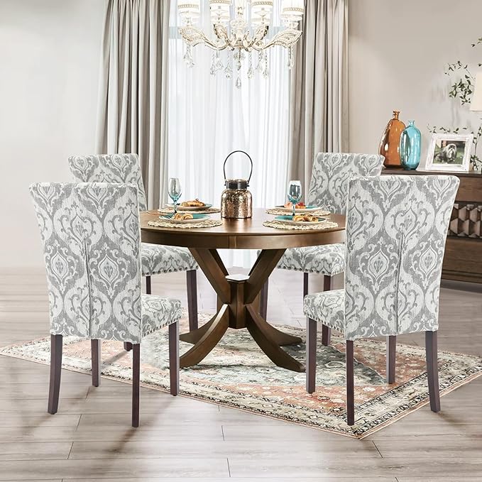 Parsons Dining Chairs Set of 6, Upholstered Nailhead Dining Room Kitchen Side...