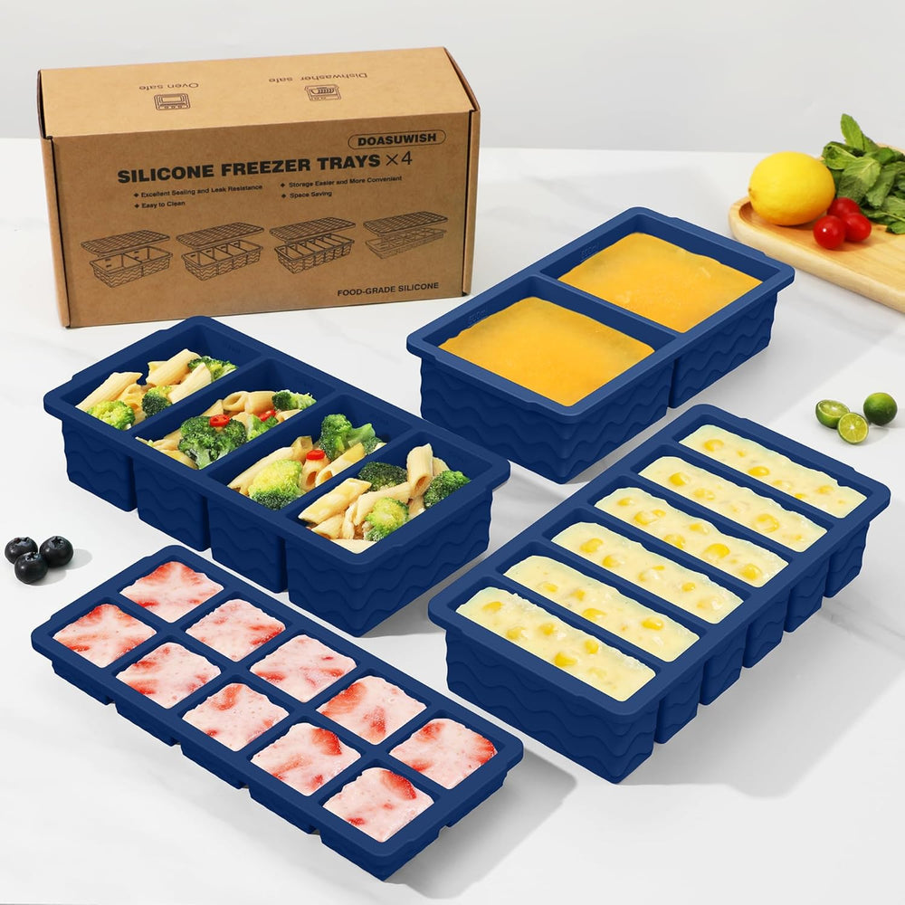 Silicone Freezer Trays with Lid (4-Pack), 1-Cup, 2-Cup, 1/2-Cup & 2-Tbsp ...