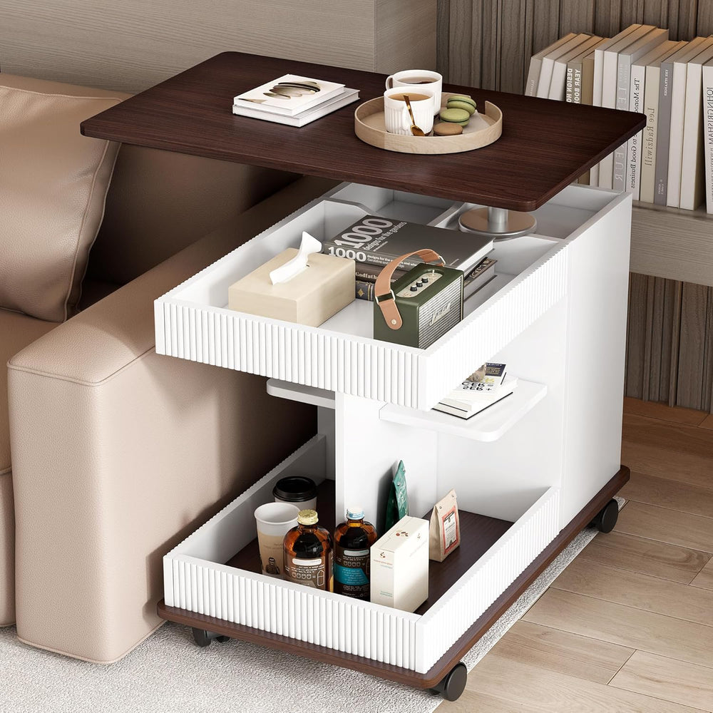 Adjustable End Table with Wheels, Modern Multifunctional Sofa Side Table with...
