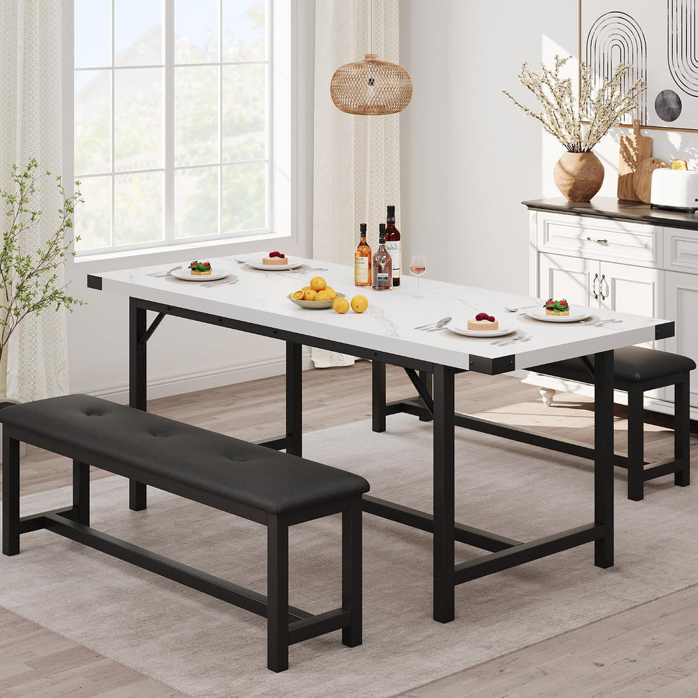 Garvee 63 in Extendable Dining Table Set for 4-6 People, 3-Piece Kitchen Tabl...