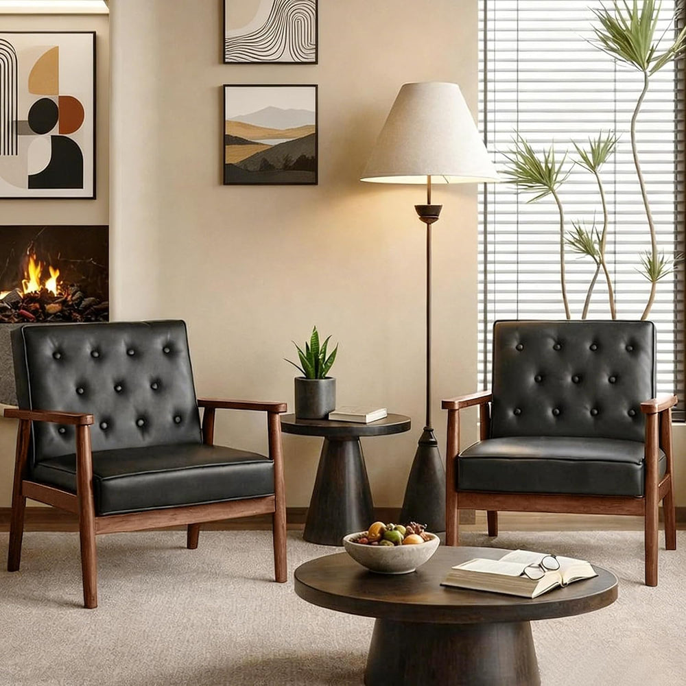 Waiting Room Accent Chairs Set of 2, Black Leather ArmChairs, Office Guest