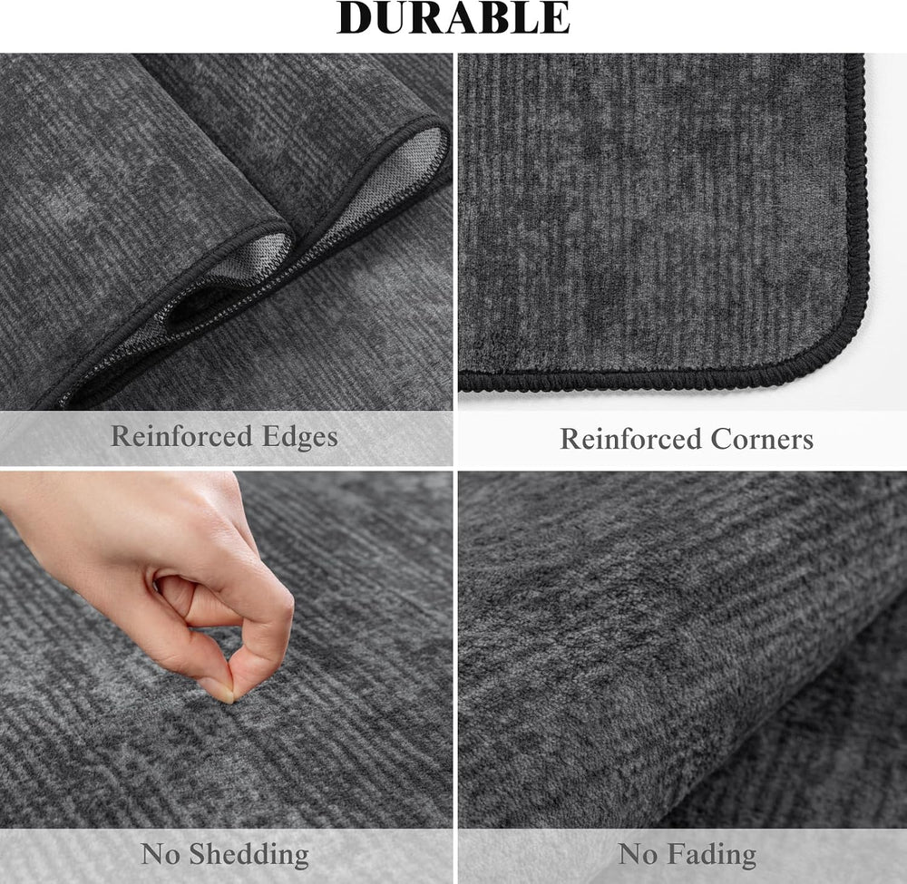 10x14 Washable Area Rug, Black Solid Area Rugs for Living Room & Bedroom