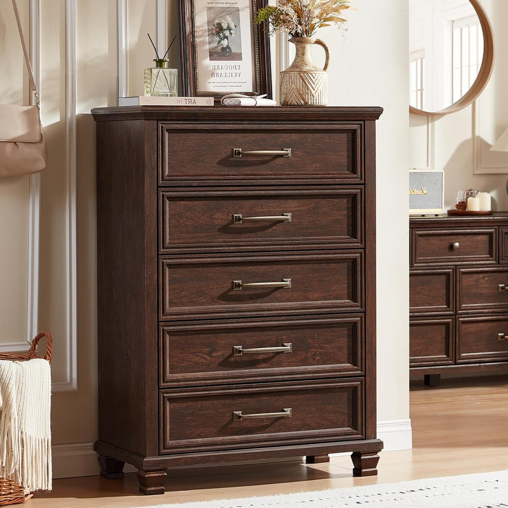 Farmhouse Dresser and Nightstand Sets 3 Piece, Walnut