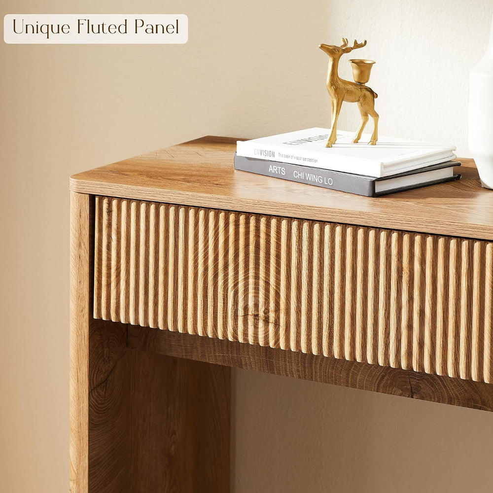 OKD 63" Fluted Console Table for Entryway with 2 Drawers, Light Knotty O...