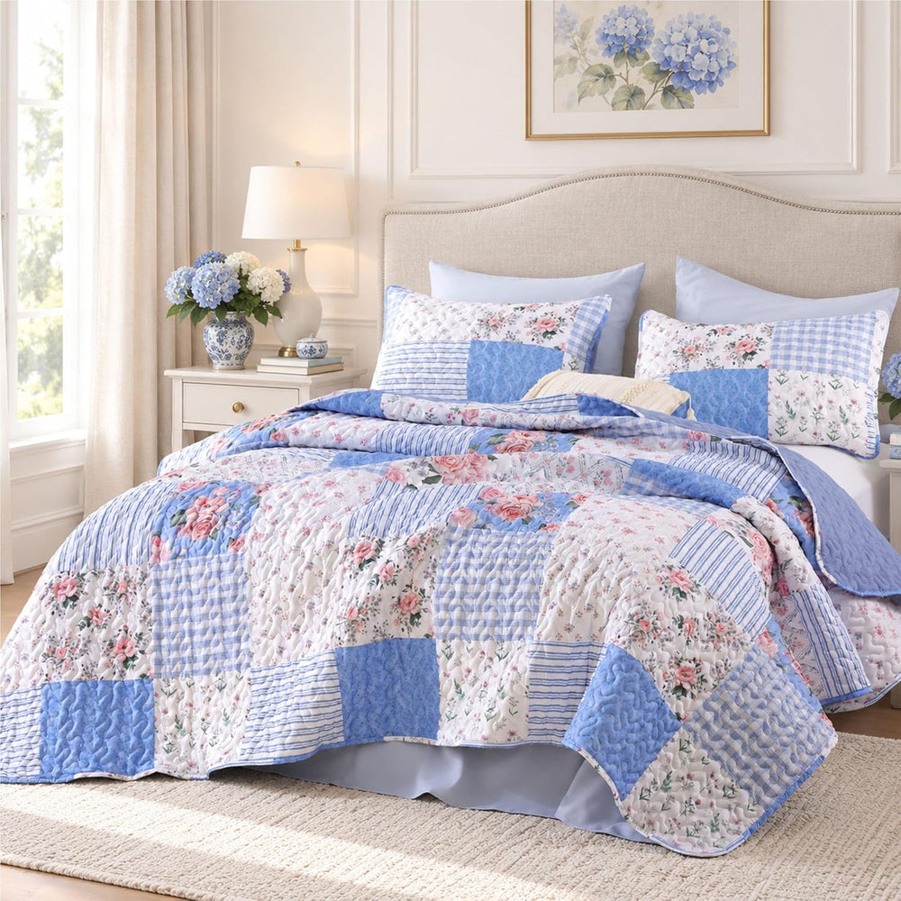 YIKUSH Floral Quilt Set King Size โ Ultra Soft Lightweight Bedspread, 3 Piece...