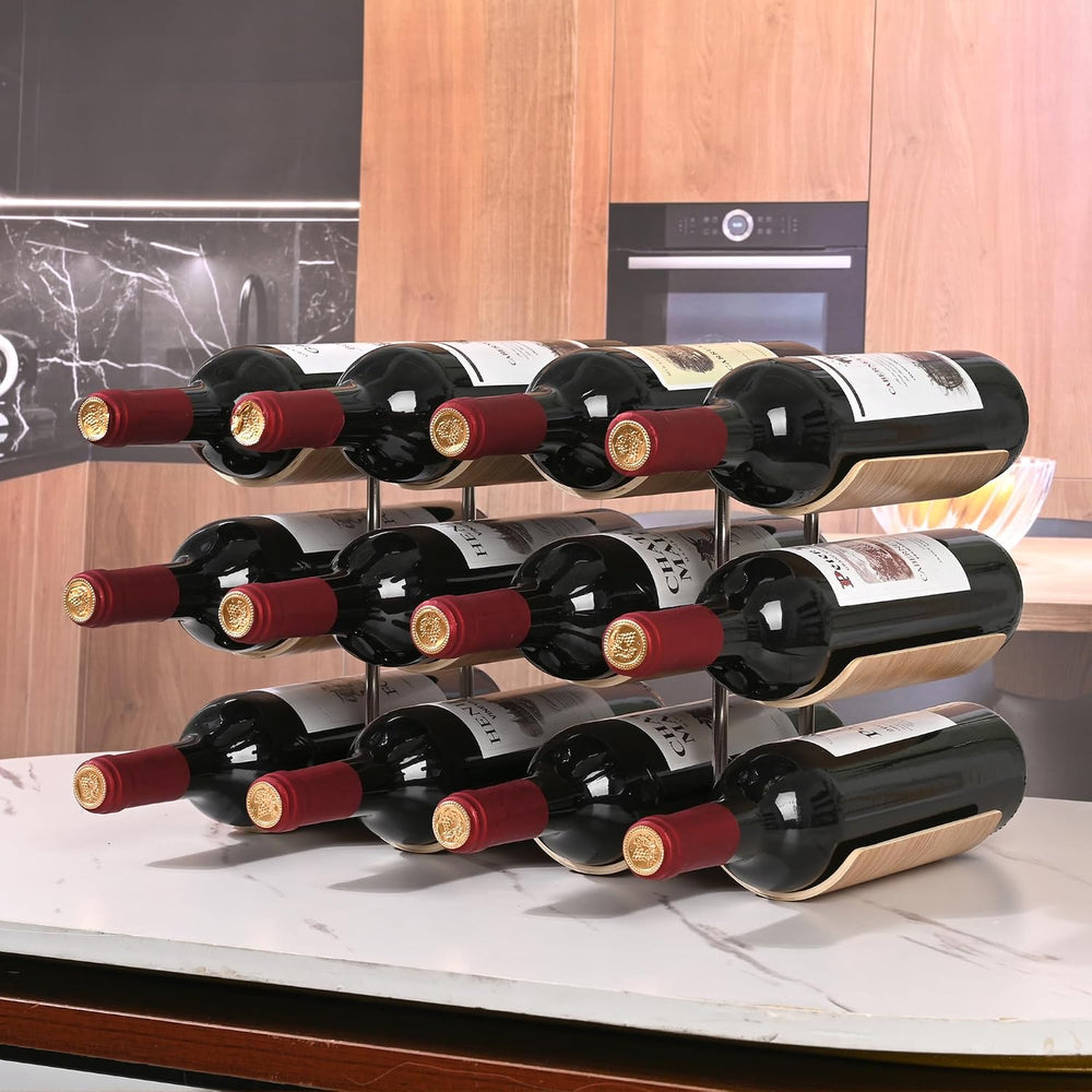 Countertop Wine Rack - 12 Bottle Freestanding Wine Bottle Holder Stand - 3 Ti...