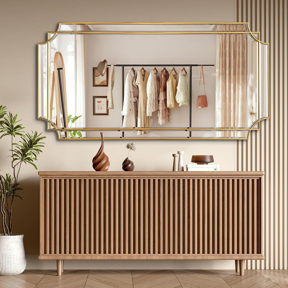 HQiJun Gold Full Length Mirror for Wall, 59" x30" Wooden Framed, Po...