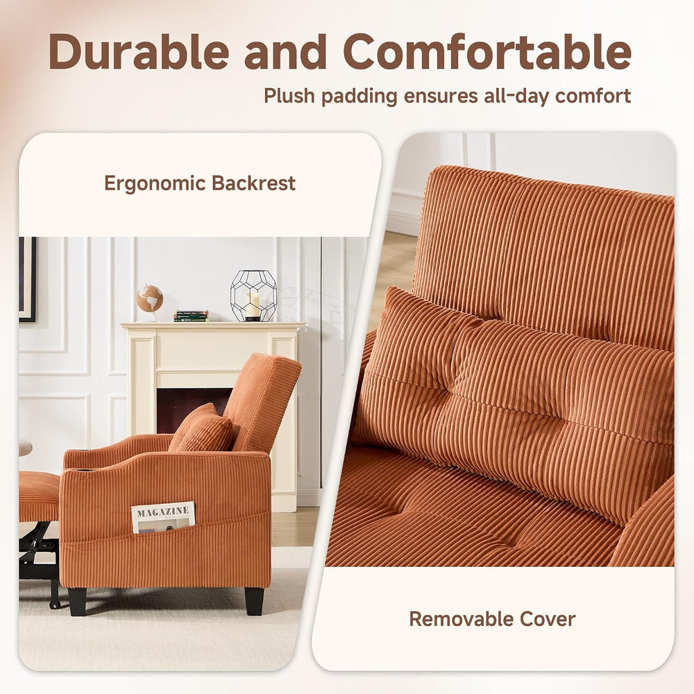 3 in 1 Convertible Sleeper Chair, Corduroy Single Sleeper Sofa Bed, Pull Out ...