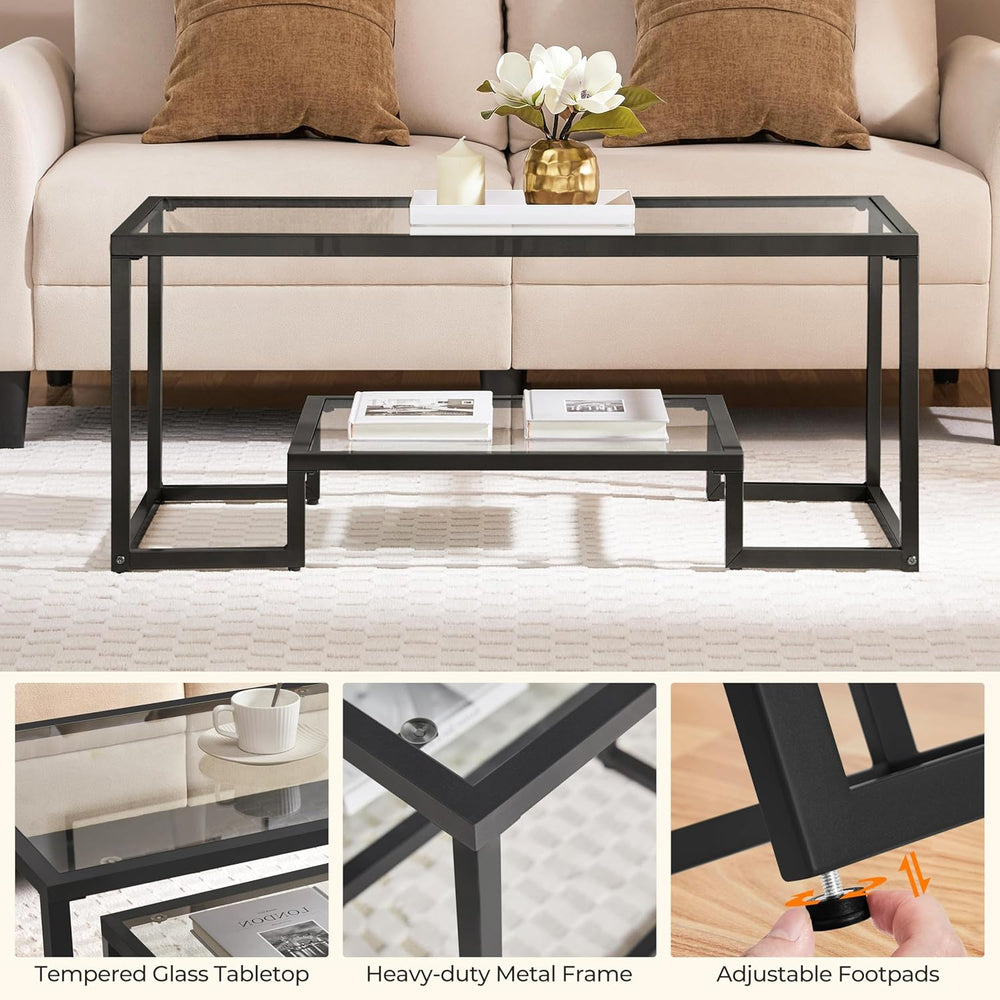 Yaheetech Glass Coffee Table for Living Room, 42" with Storage Shelf, Black