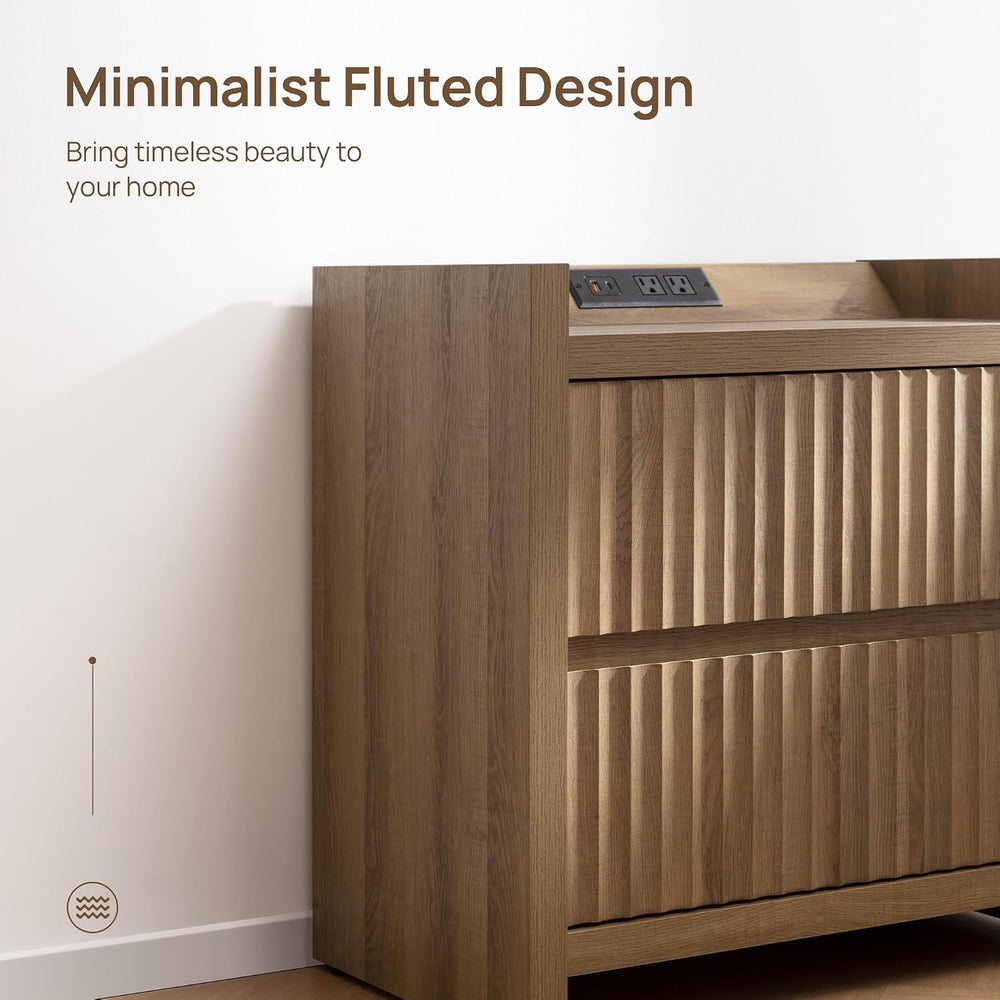 SICOTAS Night Stand Set 2 with Charging Station, Fluted Nightstands | Large M...