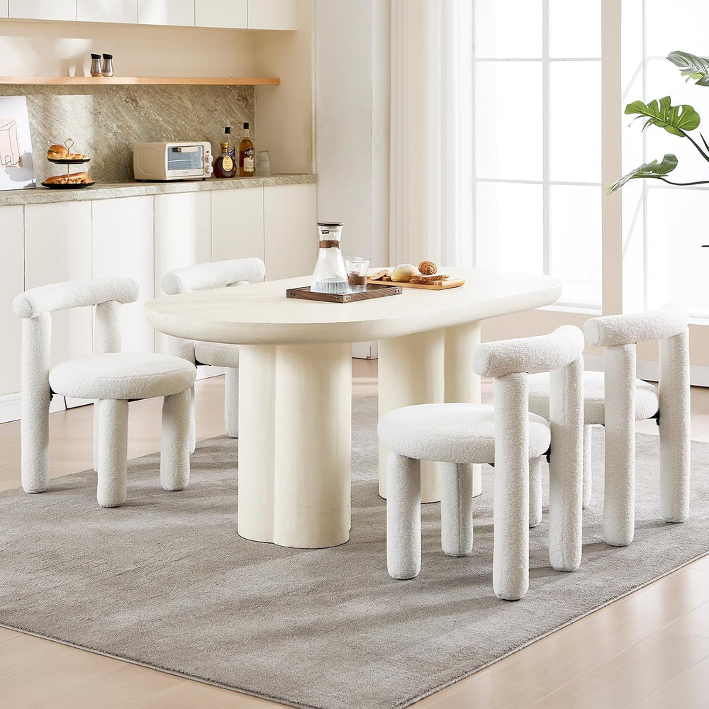 Sherpa Dining Chairs Set of 2, Comfy Boucle Fabric Dining Chairs, Upholstered...