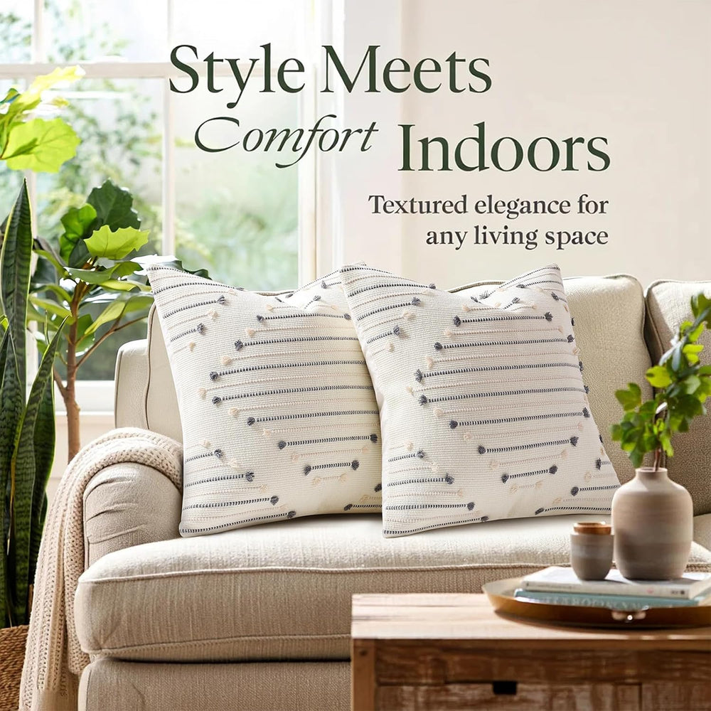 Mecatny Boho Outdoor Throw Pillow Covers 20x20 Set of 2 Beige & Grey