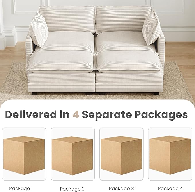 78'' Modular Sectional Cloud Couch with 2 Movable Ottoman, 4 Seat Com...