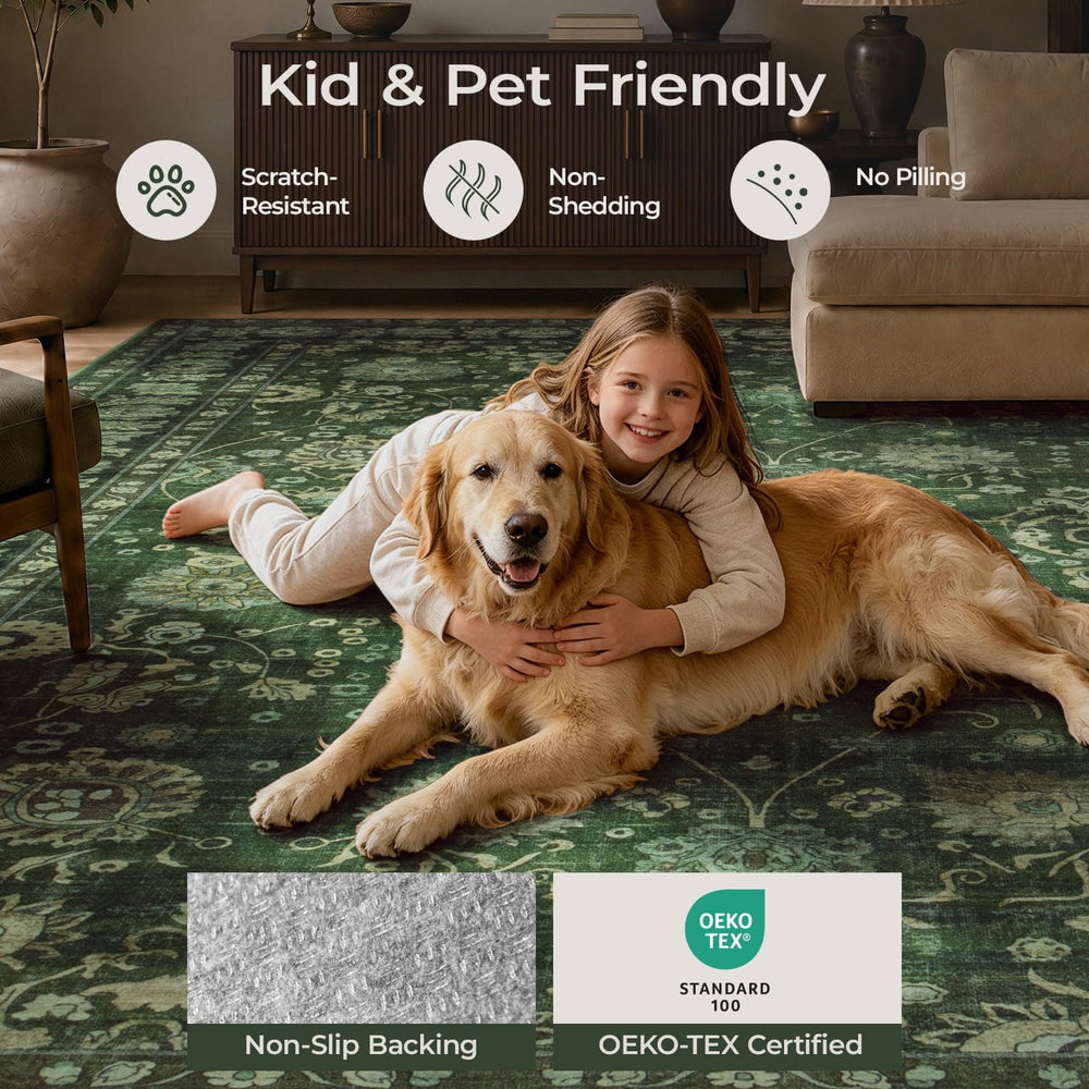 8x10 Green Area Rugs for Living Room, Washable Non-Slip Soft Rug