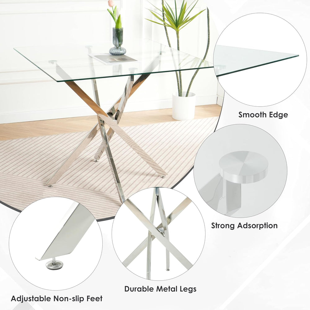 5 Piece Silver Luxury Glass Dining Set, Modern Minimalist Kitchen Table Set f...